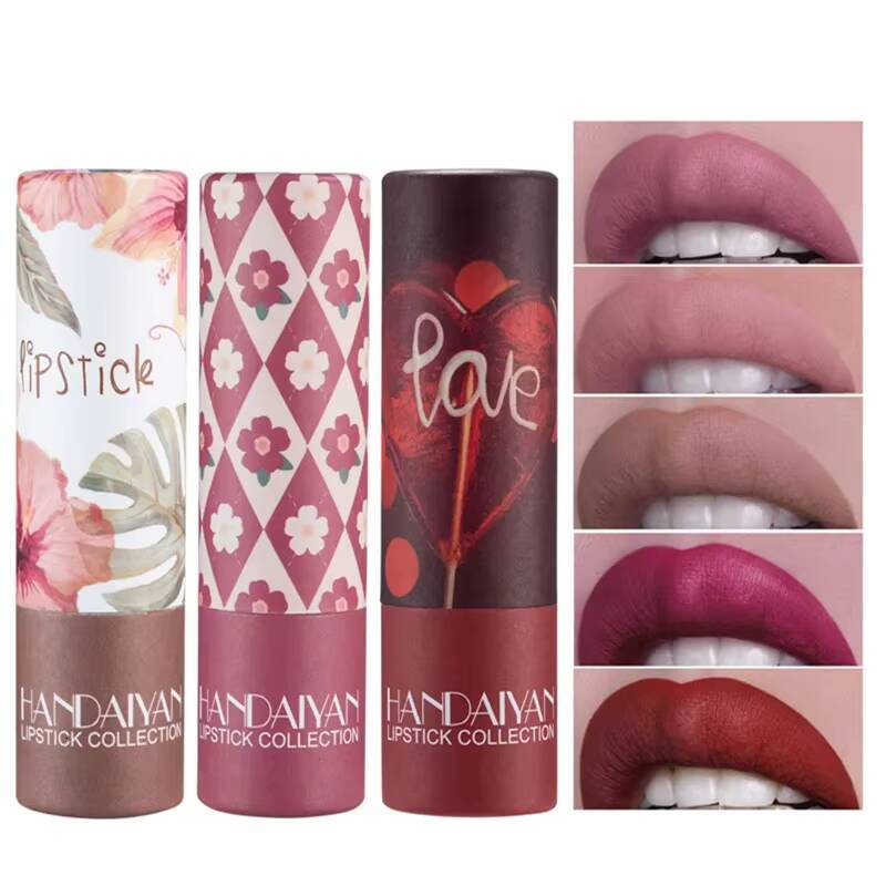 8Color Matte Nude Non-stick Cup Lipstick Red Velvet Long Wear Waterproof Sexy Pink Gloss Korean Makeup Women's Lip Cosmetics happy