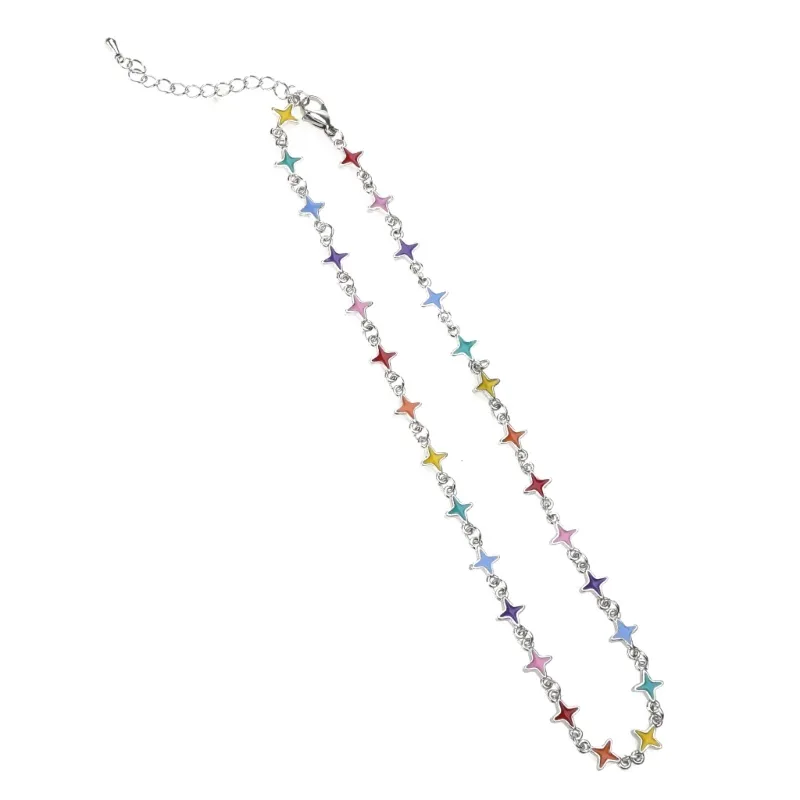 Starry Punk-Chic Choker Bracelet for Ladies: Vibrant Multi-Colored Clavicle Necklace