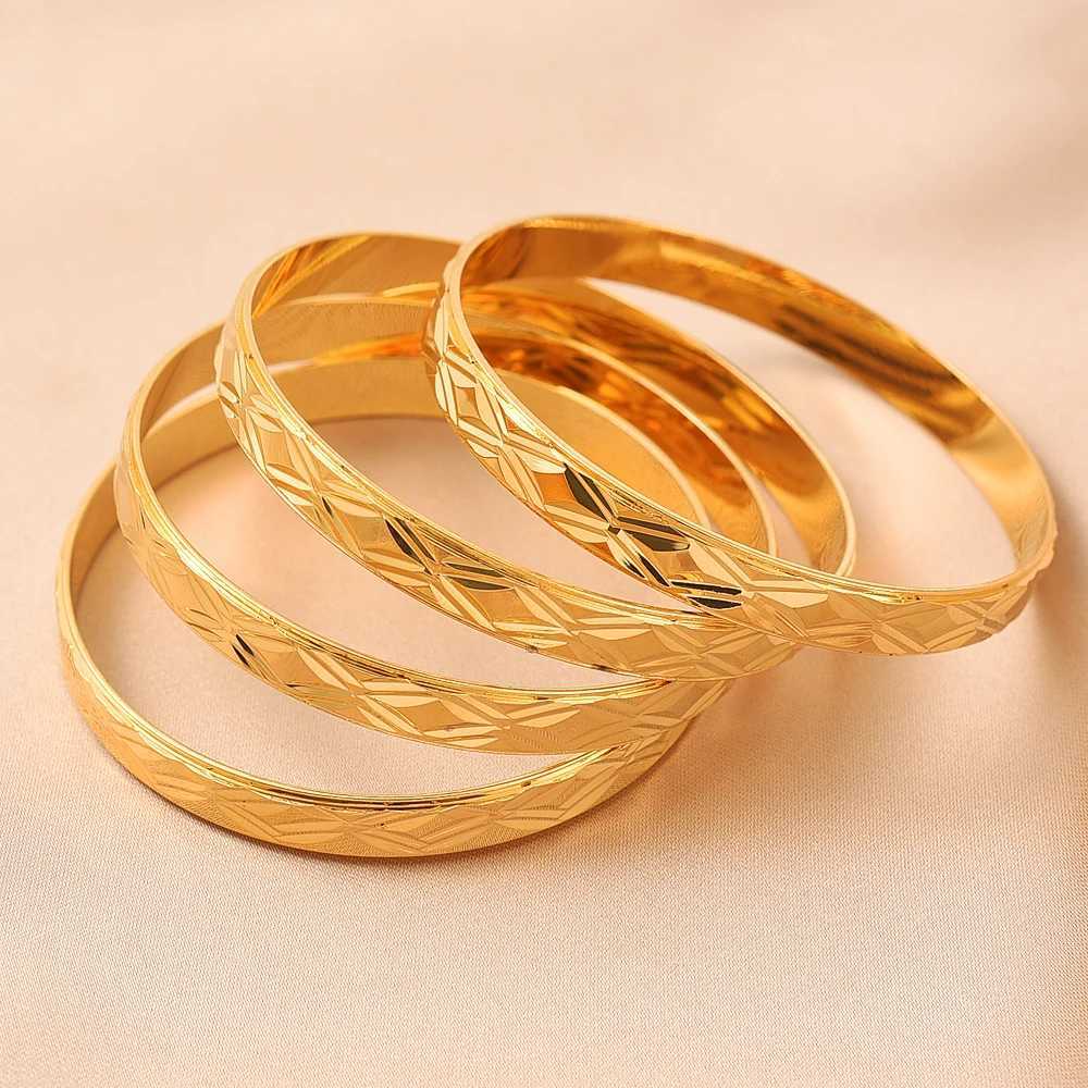 24k 65MM Dubai Wedding Bangles For Women Ethiopian Jewelry Gold Color Indian Bangles Women BirtHDay Jewelry Gifts Z250616