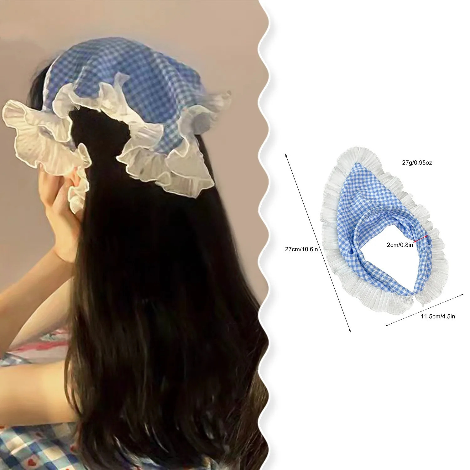 French Plaid Headband Lace Triangle Scarf Hair Bundle Pastoral Style Girl Headband Small and Fresh 250610