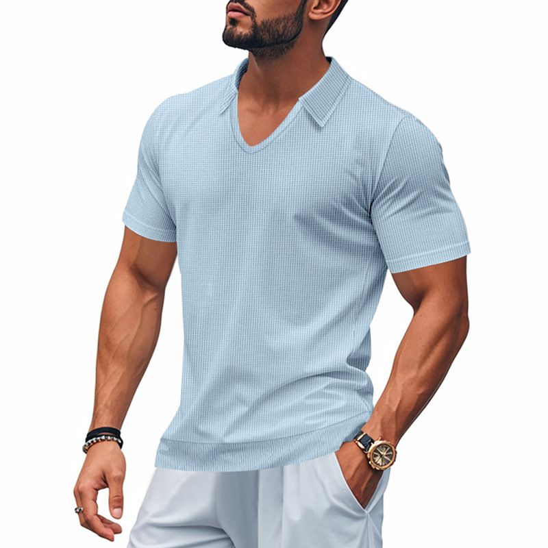 2025 Men's Polos Men's ClothingTees t shirts Heavyweight simple and casual V-neck design loose and trendy POLO shirt with short sleeves Euro
