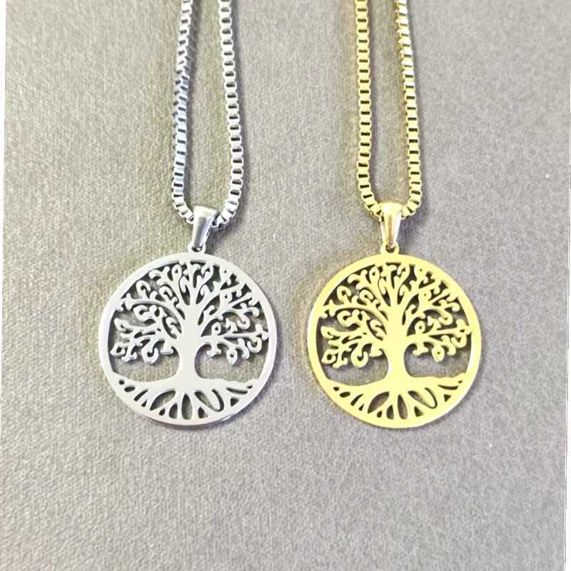 10pcs Tree of Life Pendant Stainless Steel Necklace 2 Colors Women Men Amulet Neck Chain Jewelry collar aol de la vida W250616