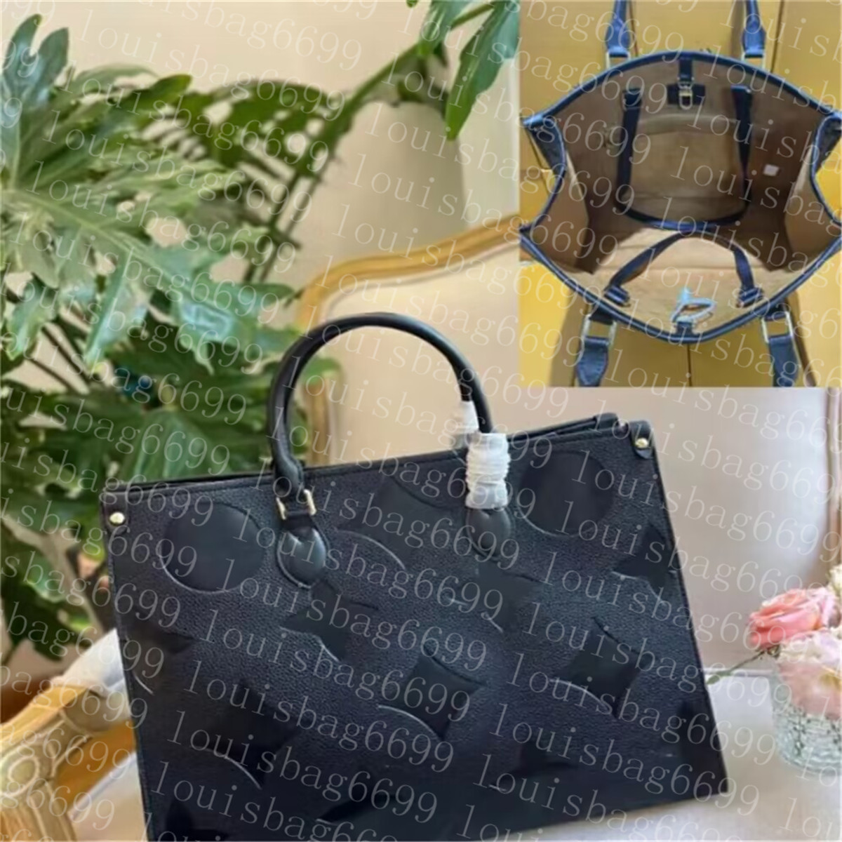 10A Designer Bag On the go Womens Bags Embossed Black Flower Large Capacity GM MM Leather The Tote Bag Fashion Women Shoulder Bag luxury Handbags Lady Crossbody Purse