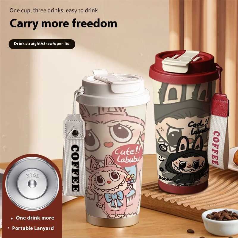 Labubu 530ml Insulated Coffee Cup For Couples Stainless Steel Food Grade Long-Lasting Thermos For Students Cute Takeaway Cup XJ250616
