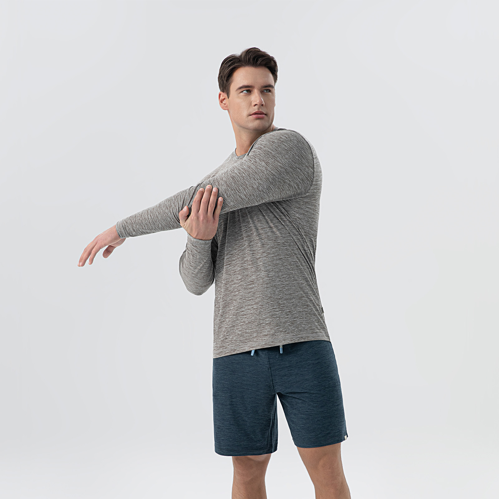 Elegant Heather Grey Blended Cotton-Linen Mens Casual Shirt with Classic Fit & Sleeves