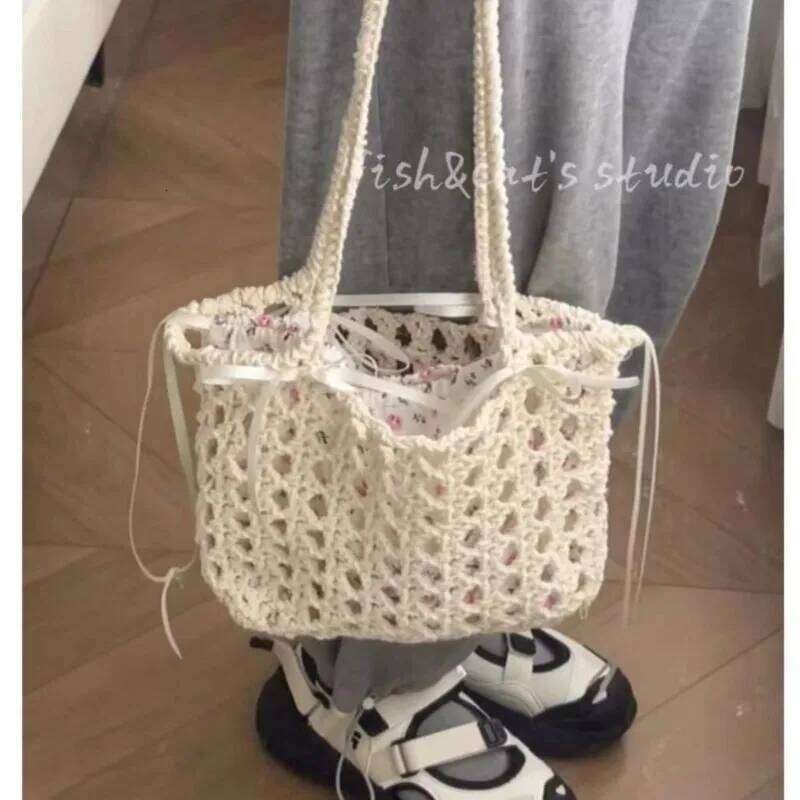 Fairycore Floral Straw Purse Women Summer Holiday Large Capacity Woven Handbag Ladies Retro Cute Beach Bag Aesthetic