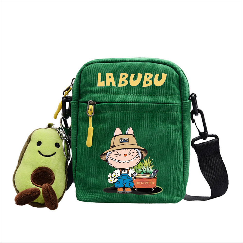 LABUBU Peripheral Small Square Plush Nylon Canvas Lightweight Simple Versatile Crossbody Bag