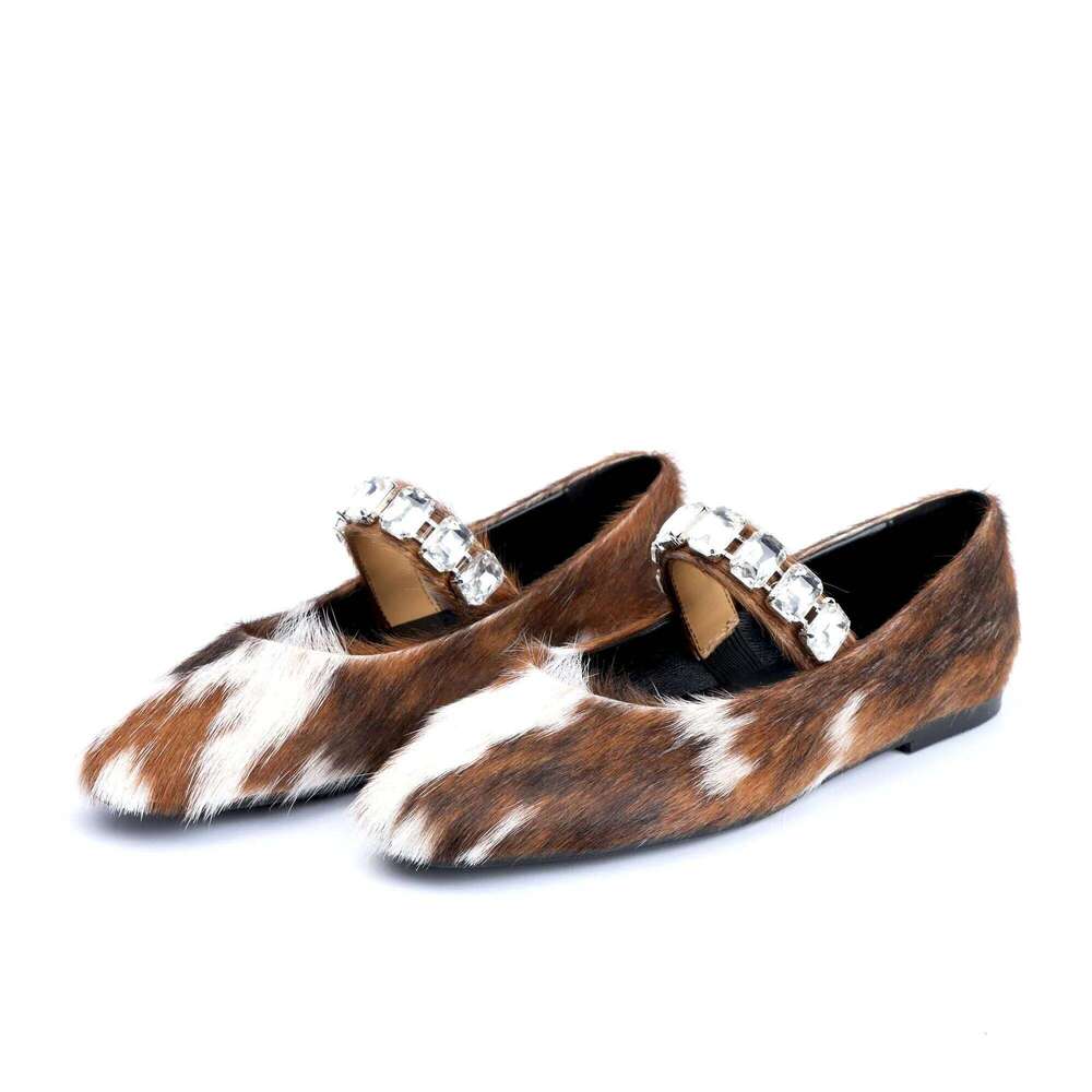 Italy Flat Calf Hair Mary Jane Women 2025 Designer High Quality Shoes ladies Ballet Leather Flats Casual Footwear
