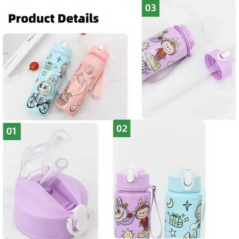 750ml Labubu Water Bottle With Straw Sippy Cup Leakproof Plastic Water Bottles For Outdoor Sports Camping Drink Cup XJ250616