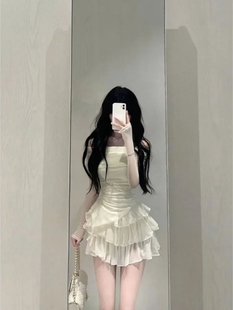 Spring Two Pieces Skirt Set Women Y2k Crop Tops T-shirt Cake Skirts Japanese Kawaii Fashion Suits Chic Outwear Korean 250614