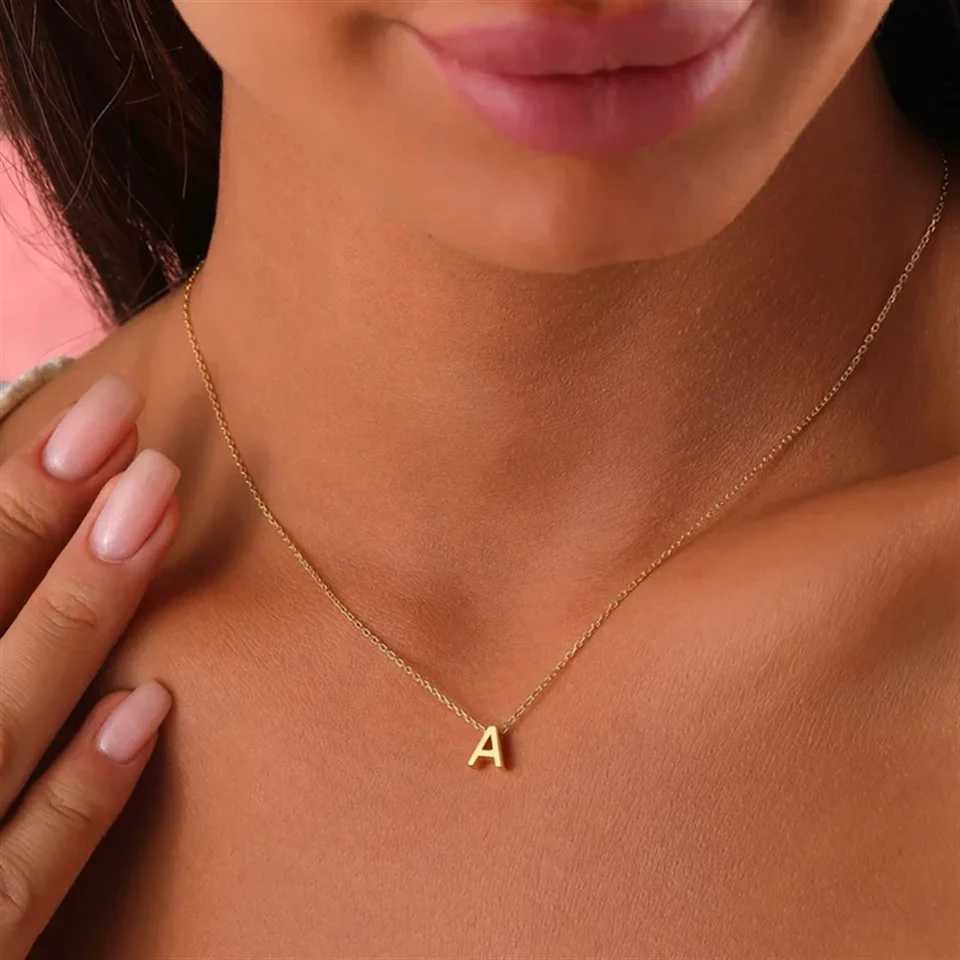 Stainless Steel Initial Necklace Gold Color Cut Letters Single Name Choker Necklace For Women Pendant Jewelry Gift dropshipping W250616