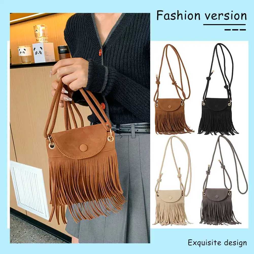 Fringe Design Messenger Bag with Adjustable Strap Everyday Shoulder Bag Trendy Leather Shoulder Bag Tassel Solid Color Versatile XJ2520616