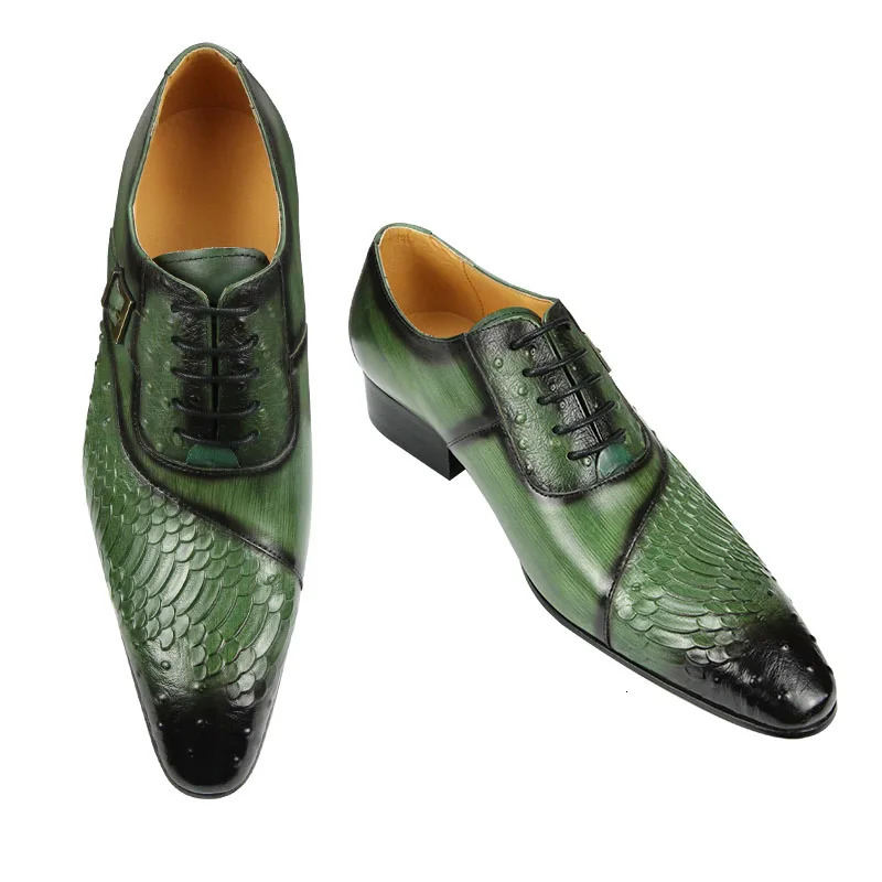 Men Oxford Shoes British Carved Fashion Dress Leather Pointed Trendy Laceup Green Black Formal 250612