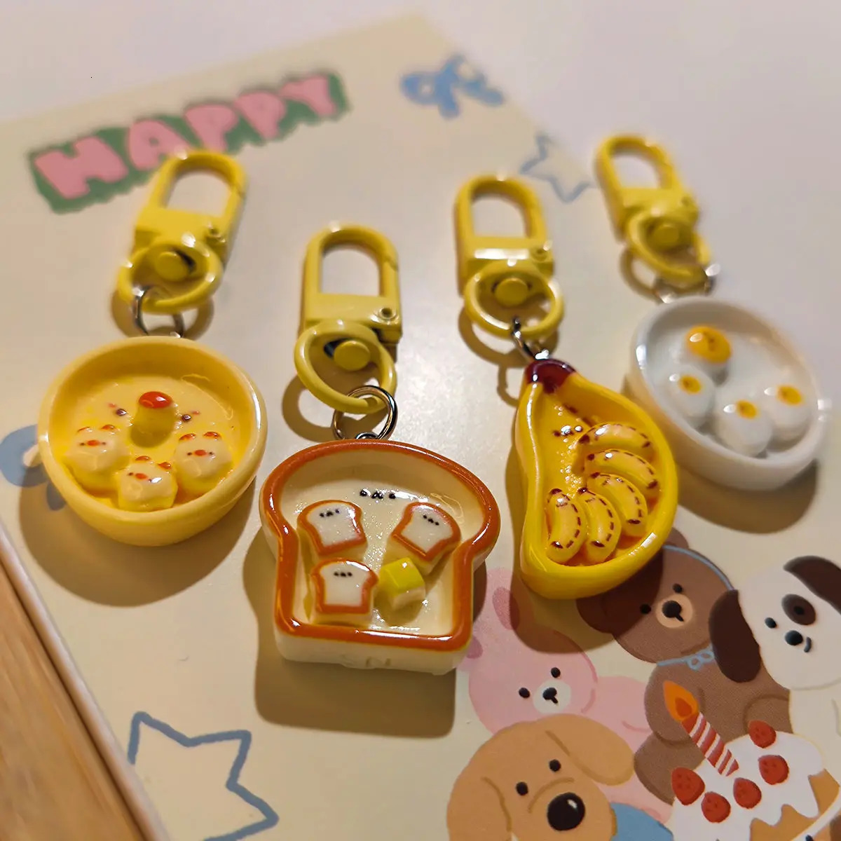 Pendant Bag Chain Cute Breakfast Plate Fun Realistic Food Toy Keychain Girlish Backpack Accessory Couples Friend 250616