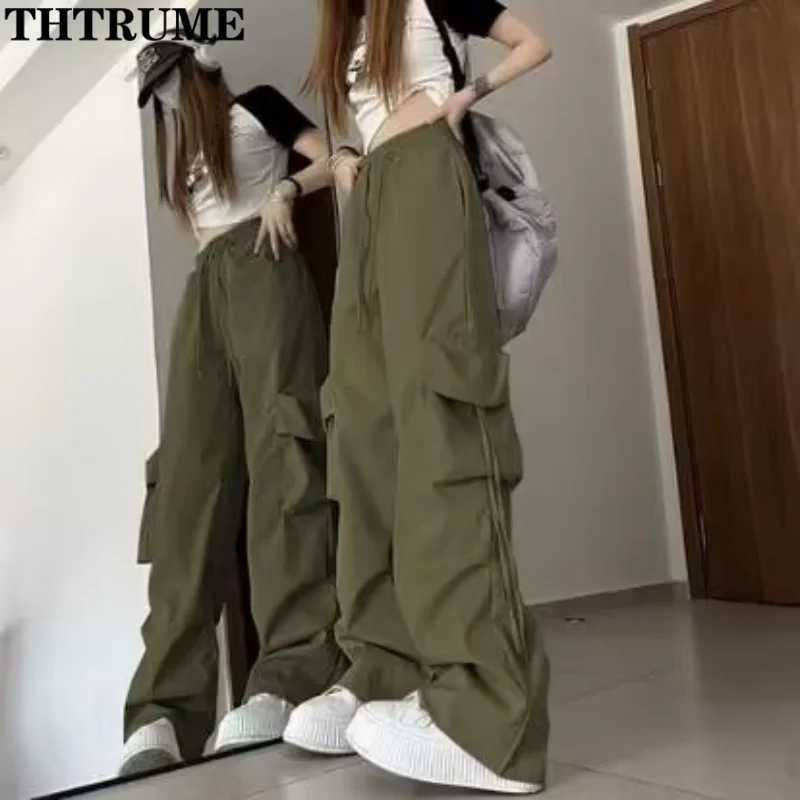 Retro Vintage High Street Baggy Pants Fashion Women Oversized Drstring Pocket New Pant Casual Streetwear Loose Jogger TrousersXJ250616