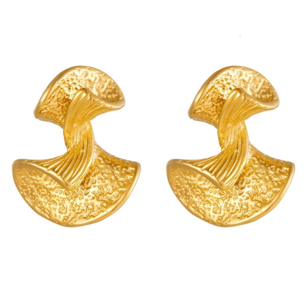 Fashionable and Elegant Textured Irregular Knot Design Stainless Steel Gold-Plated High-End Earrings