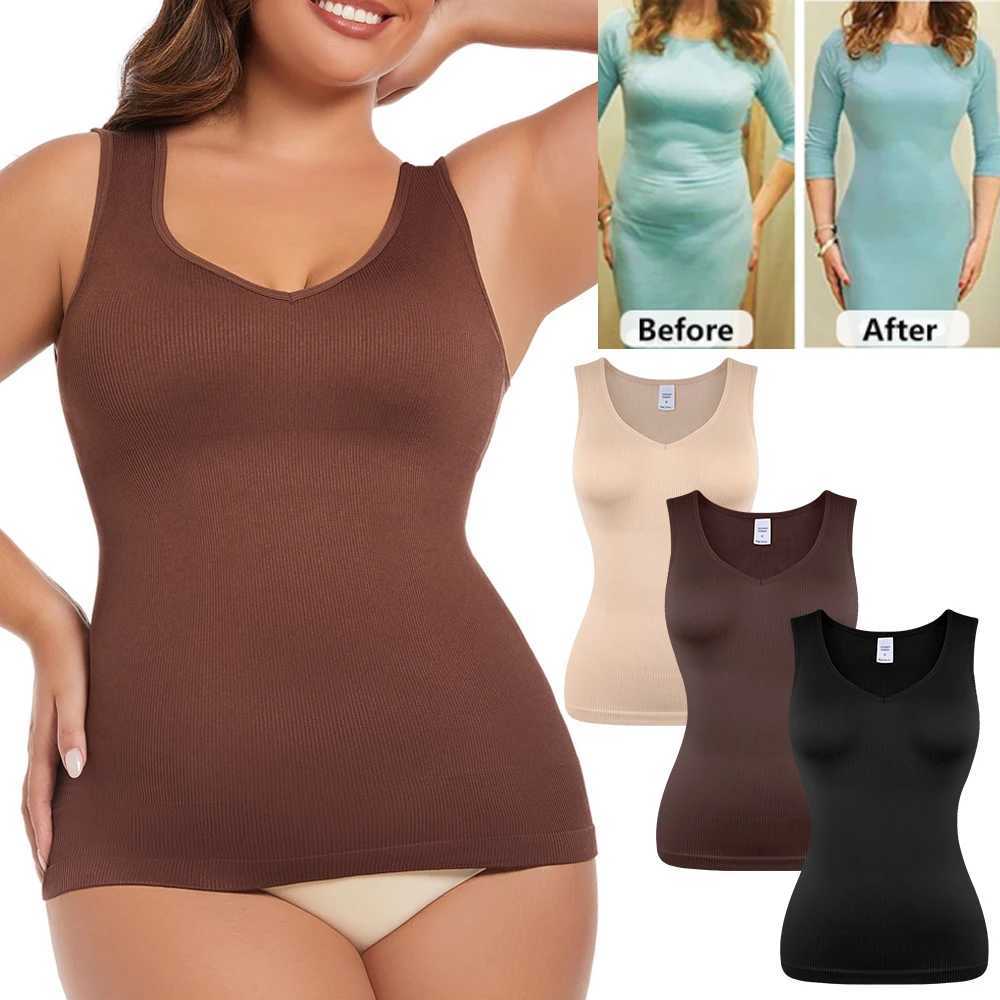 Womens V-neck Shaper Tank Top S-3XL Tummy Control Shapewear Vest New Thin Waist Underwear Solid Color Body Shaper New in W250616