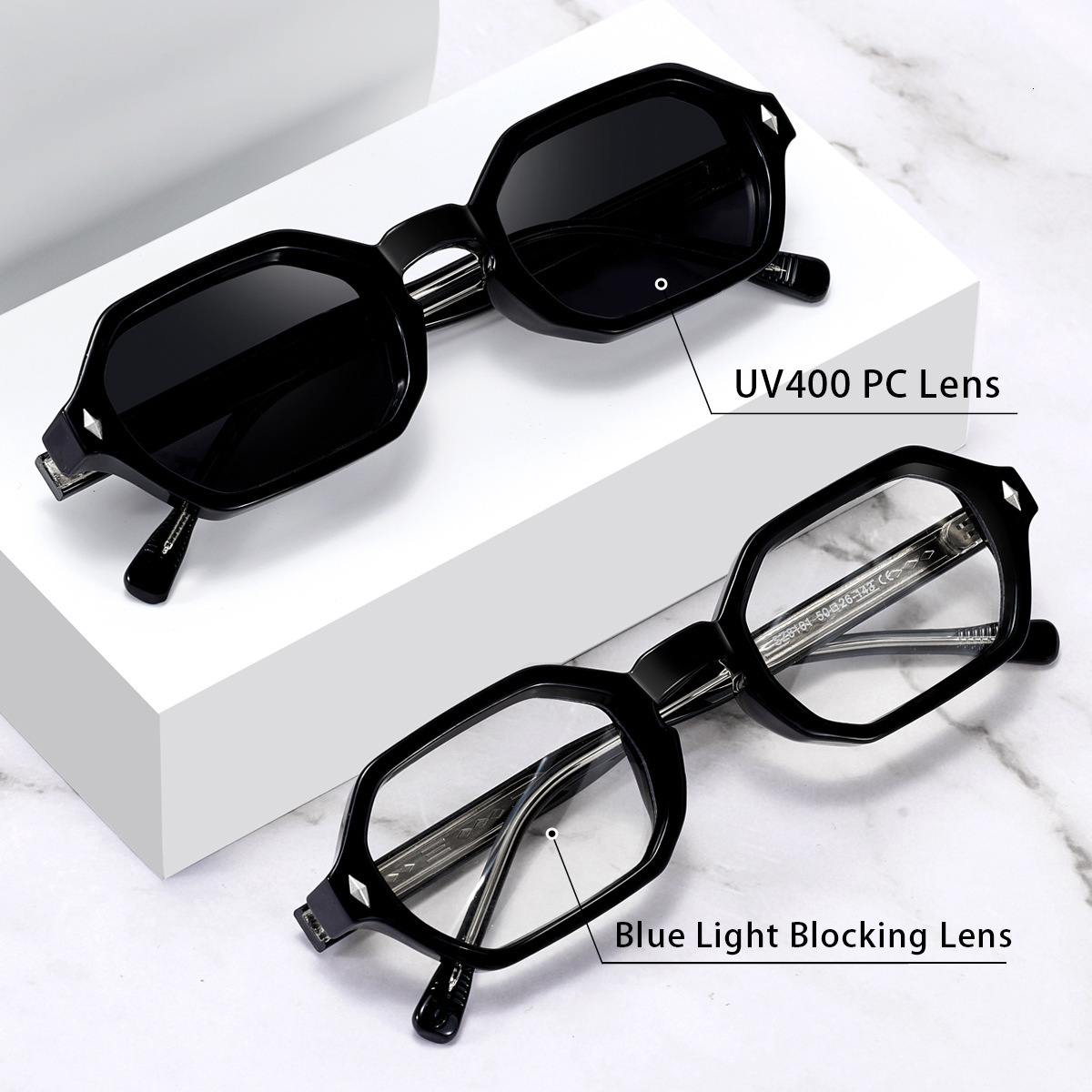Acetate Polygonal Small Frame Fashion Insert UV Protection Sunglasses