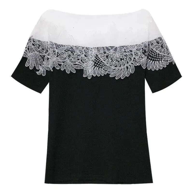 T Shirt for Women Black Lace Off Shoulder Tops Woman Cotton Short Sleeve Japanese Vintage Fashion Korean Popular Clothes Yk2 Emo