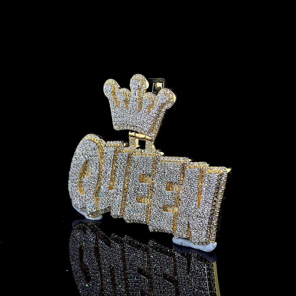 Queen Letter Diamond Pendant Personalized Name 925 Sterling Silver Custom Hip Hop Iced Letter Charm Moissanite Pendants Charms