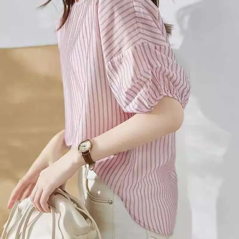 Loose Striped Female Tops Crop Summer Womens Shirt And Blouse Youthful Woman Clothes Xxl Premium Clothing Trend 2025 Xl M