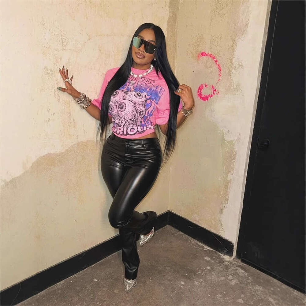 New Fashion Street Print Short Sleeve Crew Neck Simple Versatile Top T-Shirt Women's Clothing B5