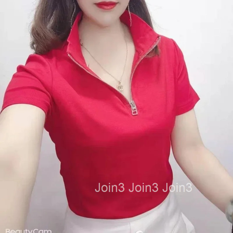 Polo Neck Shirt for Women Plain Slim Cotton Red Womens Woman T Clothing Trend 2025 Pulovers Korean Style Luxury in Fashion