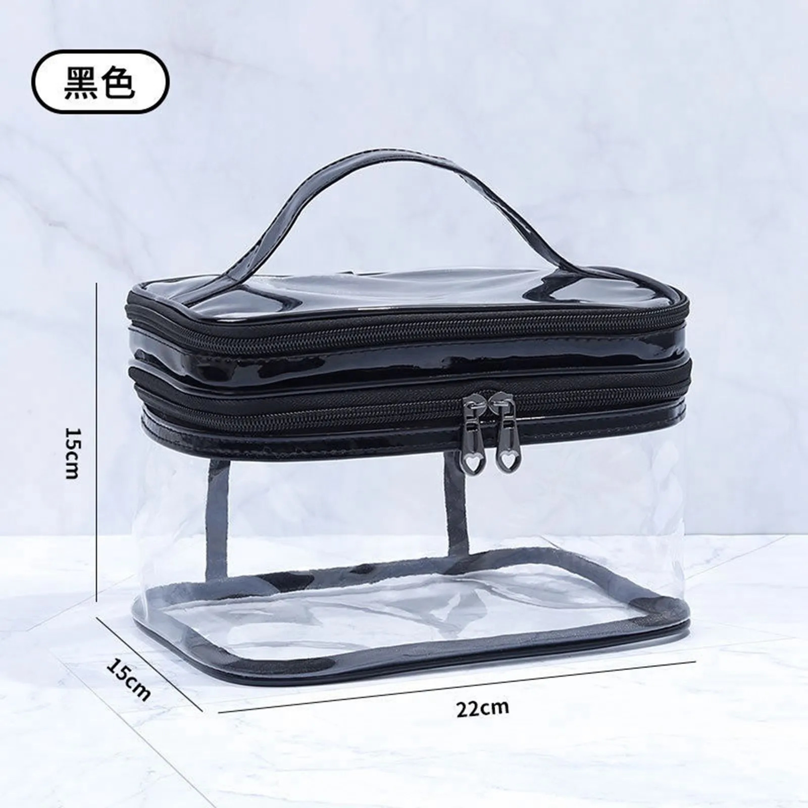 Transparent Plastic Cosmetic Bag Doublelayer With Zipper Travel Bag 250614