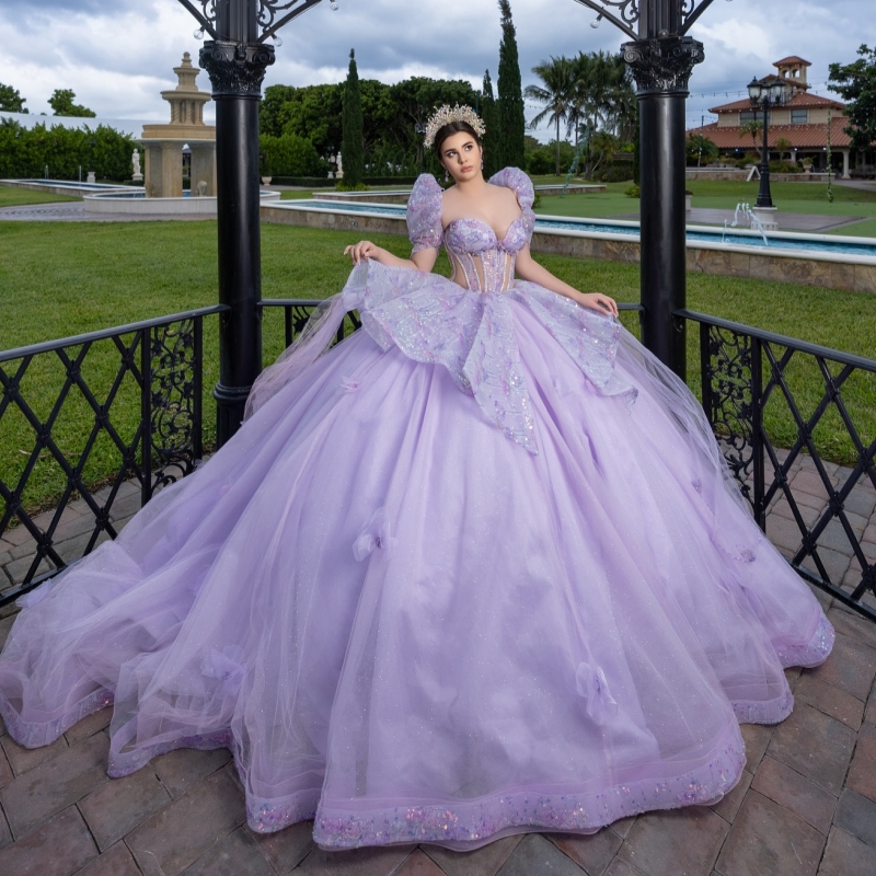 Lavender Quinceanera Dresses Ball Gown Off The Shoulder Applique Sequin Beading Crystal Tull Sweet 16 Dress Vestidos 15 De Anos