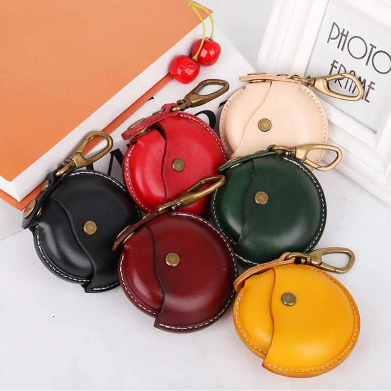Leather Coin Purse Men Women Vintage Round Creative Storage Money Bag Keychain 250614