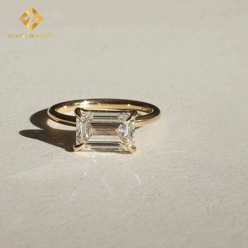 Emerald Cut Lab Diamonds Rings 10K Solid Gold Engagement Solitaire Diamonds Rings for Women