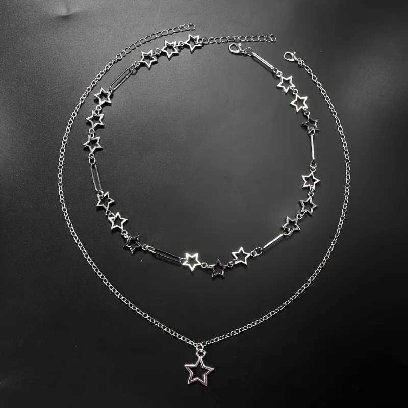 Personalized Punk Style Hollowed Out Stars Chain Double Layer Necklace Ladies Y2k Fashion Trend Holiday Party Accessories Gifts W250616