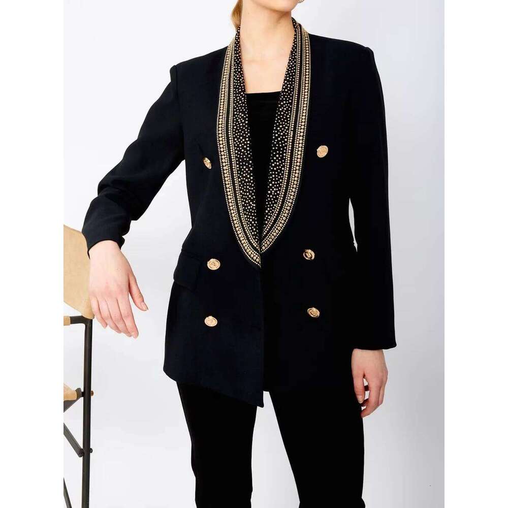 TWOTWINSTYLE Solid Slimming Fashion Blazer for Women Lapel Long Sleeves Patchwork Double Breasted Temperament Coat Female New