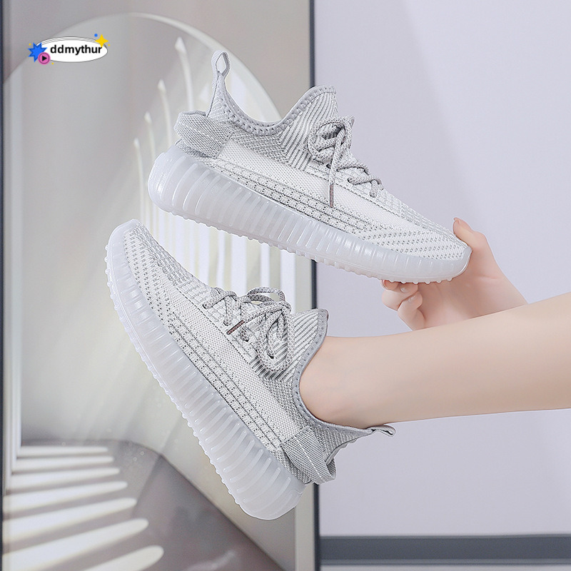 Women's Coconut 2024 New Flyknit Jelly Korean Style Breathable Comfortable Student Casual Sports Running Shoes ddmythur