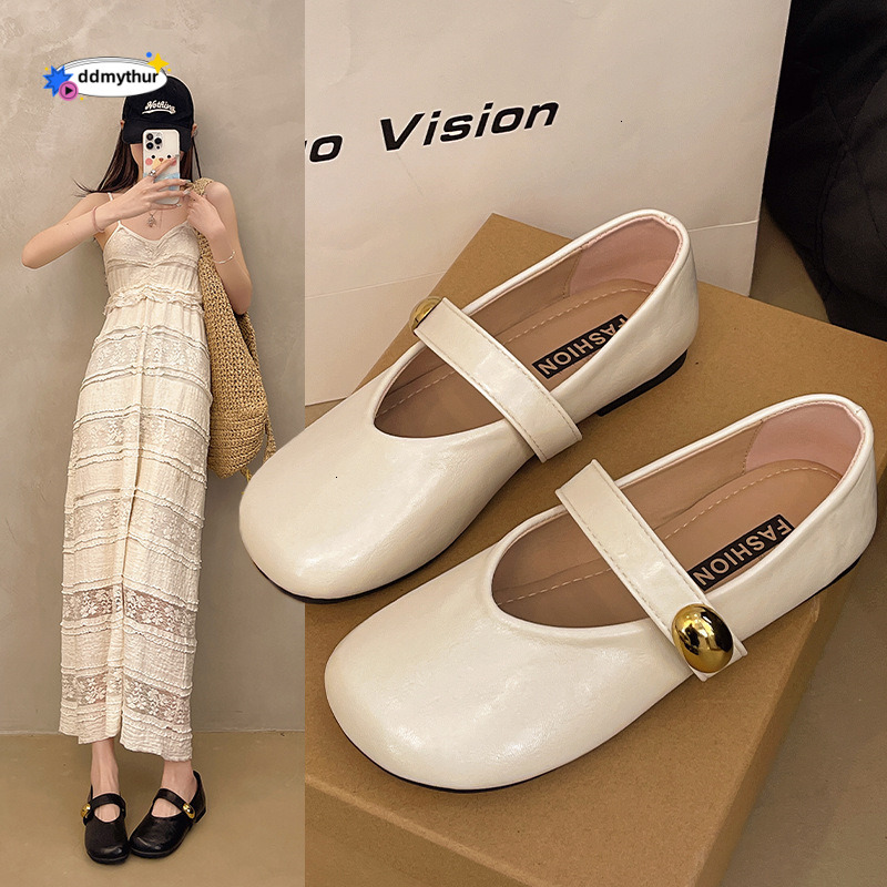 2025 New Spring/Summer Round Toe Flat Soft Leather Comfortable Versatile One-Strap Women's Shoes Trend ddmythur