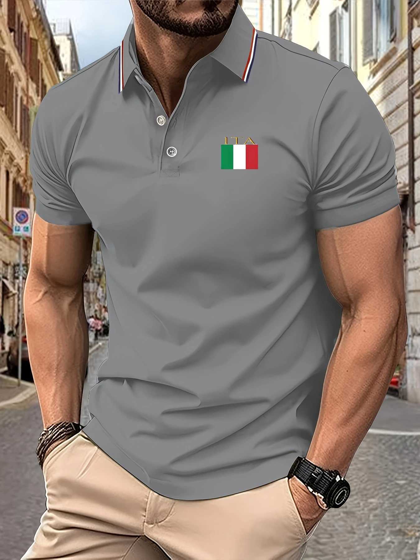 2025 Summer New Mens Polo Shirt Italian Flag Embroidered Pattern Print Men Short Sleeve Casual Breathable Light Luxury T-shirt W250616