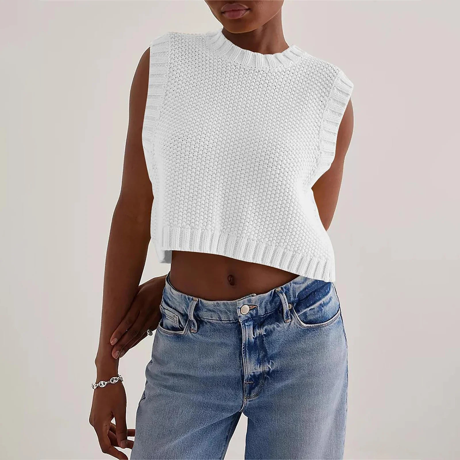 Women Casual Sleeveless Backless Solid Color Loose Tank Tops Sweater Vest Early Fall Open Back Knit Vest 250614
