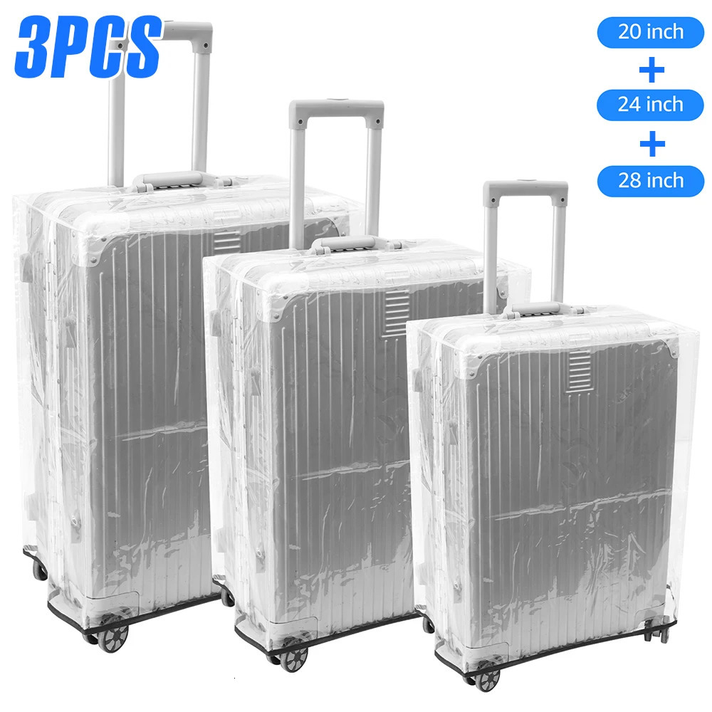 3Pcs Transparent Luggage Protector Covers PVC Dustproof Suitcase 3 Sizes Anti Scratch Waterproof Cover for Travel 250615