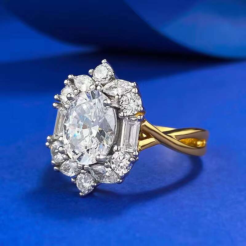 Wholesale High Quality 7*9mm 2ct Oval Cut D Color Moissanite 18K Plated Jewelry 925 Sterling Silver Women Wedding Rings