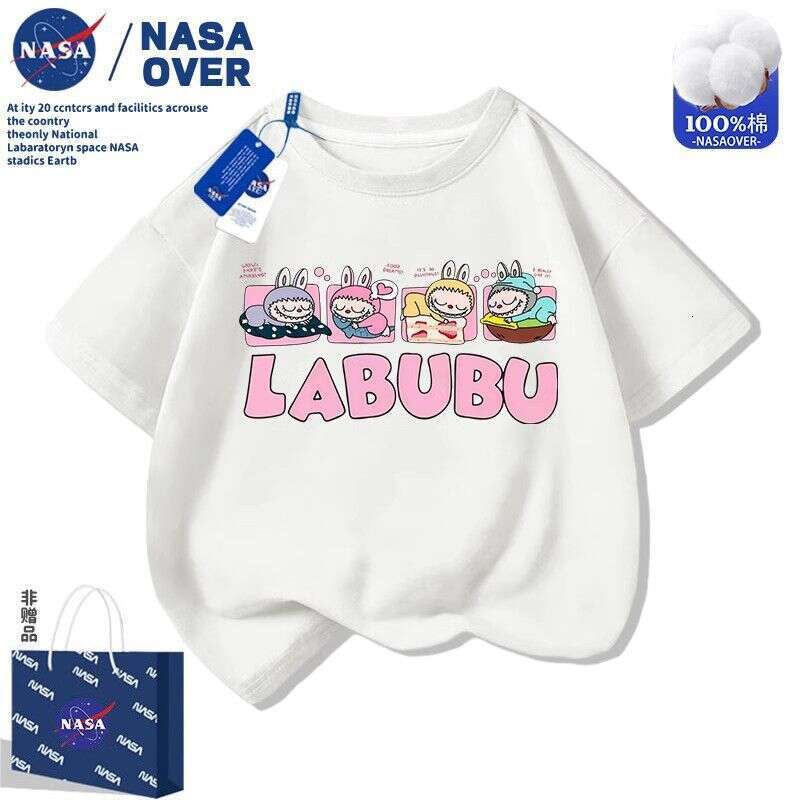 NASA Labubu Children's Summer Short Sleeve T-Shirt 2025 New Cartoon Top for Boys and Girls