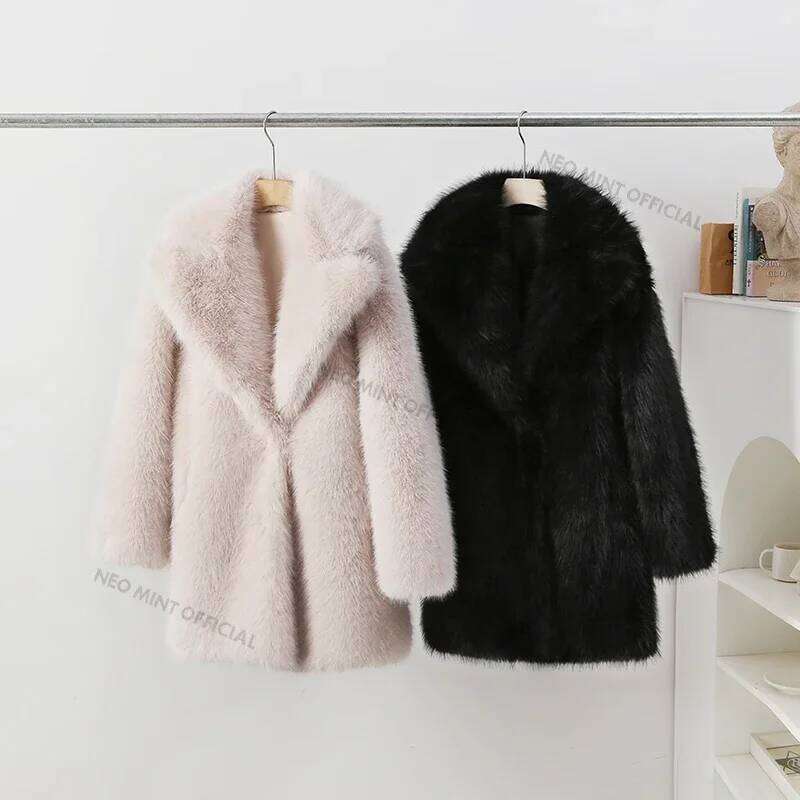 Lapels Faux Coat Women Winter Brand Designer Fluffy Fox Fur Jacket Furry Overcoats Girl Stylish Long Outerwear