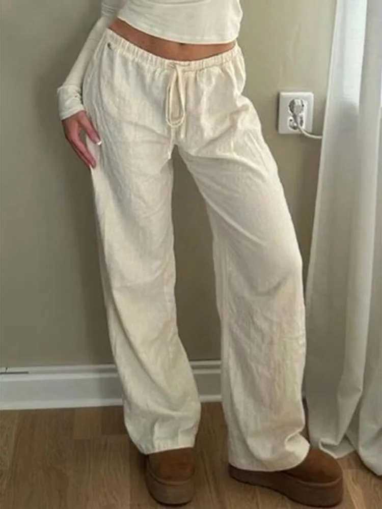 Womens Simple Solid Color Drawstring Casual Pants They are Loose Trendy Straight-Tube Style Lazy and Comfortable. XJ250616