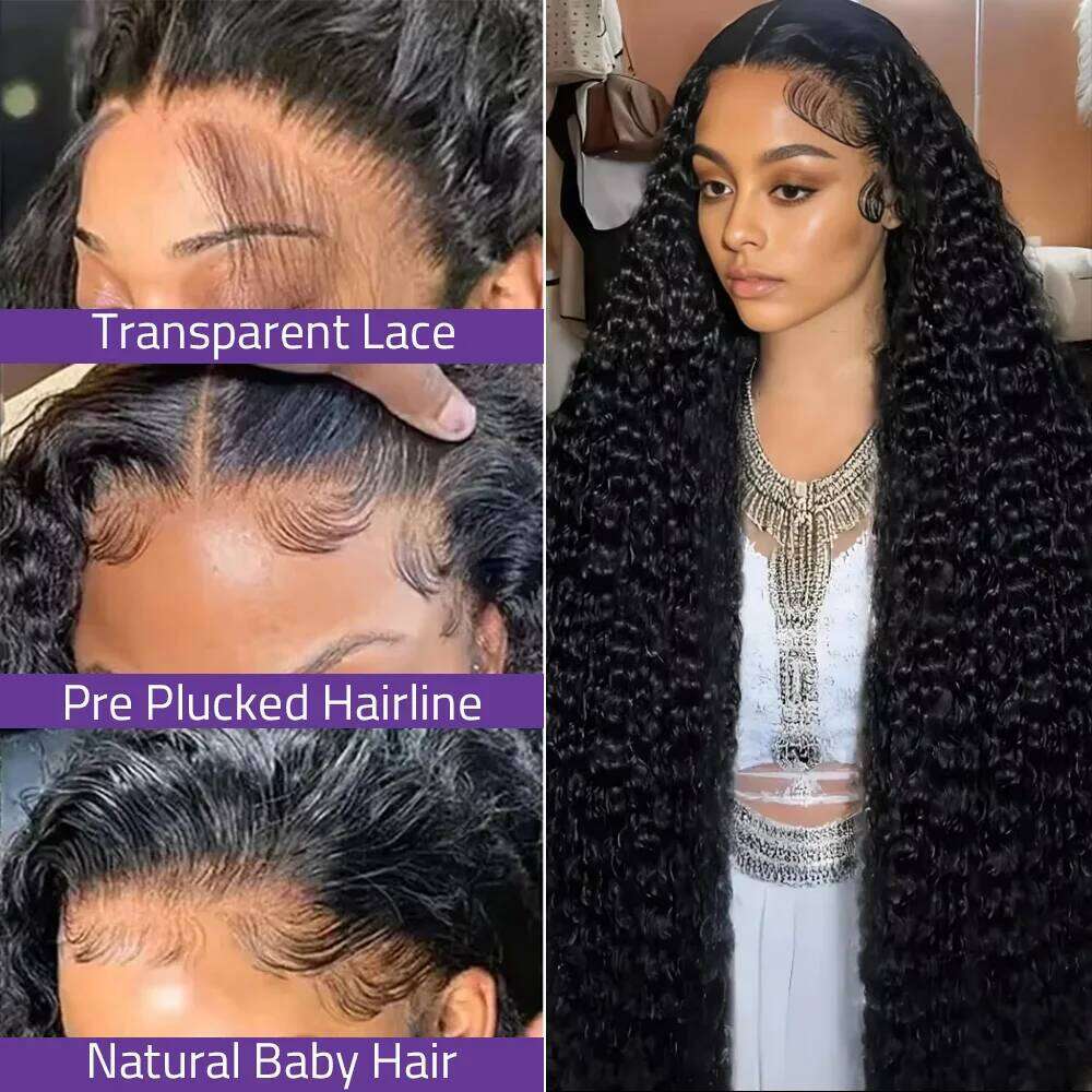 200%High Density Deep Wave 5x5 13x6 HD Frontal Wig Brazilian 34 38 Inch 360 Lace Front Curly 100% Human Hair Wigs For Women