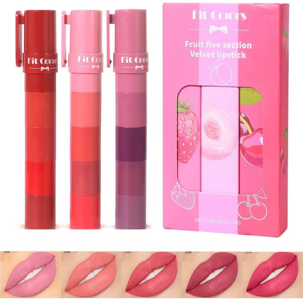 5In1 Combination Peach Matte Kit Waterproof Non-Stick Cup Purple Red Lip Stain Tint Cosmetic Nude Lipstick Pen Makeup happy