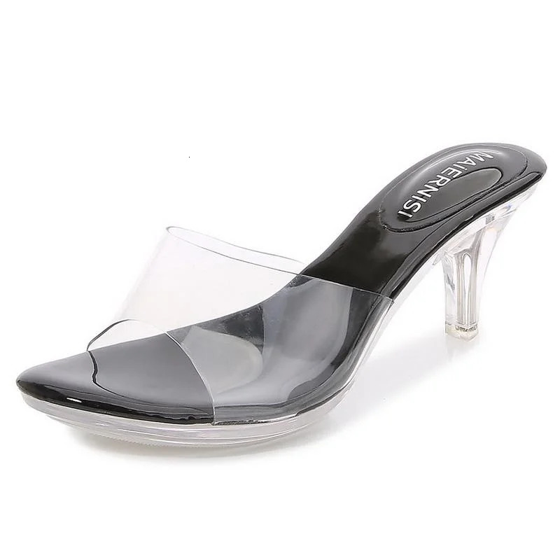 Women Crystal High Heel Sandals Peep Toe Transparent Spike Heel Slide Sandals Office Nightclub Evening Party Banquet High Heels 250610