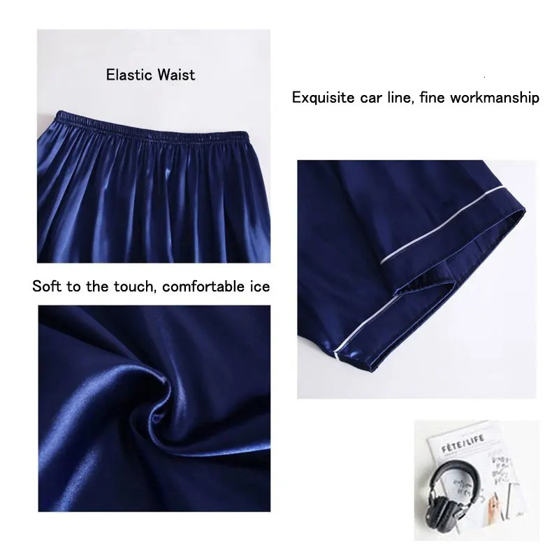 Men Pajamas Pants Summer Satin Elastic Waist Solid Color Homewear Casual Pyjama Boxers Bottoms Beach Shorts Pjs 250614