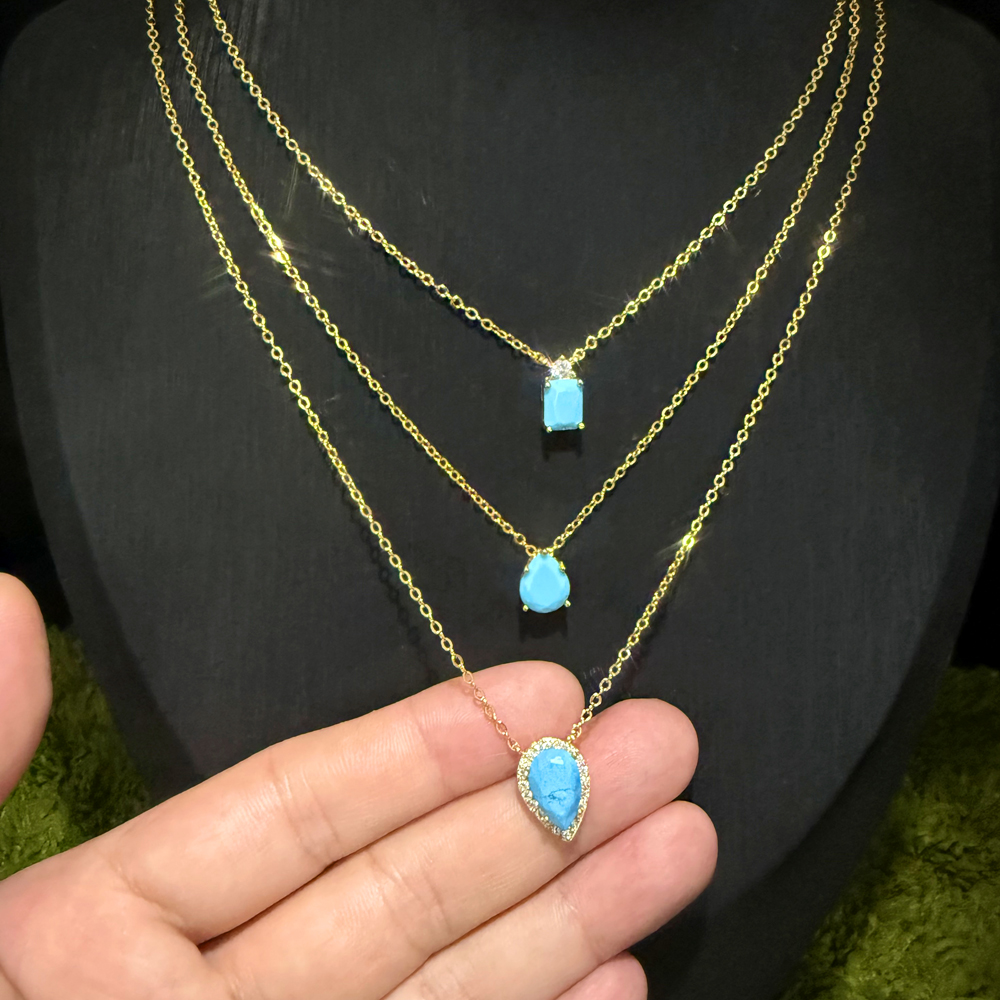 sdzstone 2025 NEW arrived water drop turquoise necklace Zircon Clavicle Chain Women's Gold Plated Color Preserved fashion jewelry