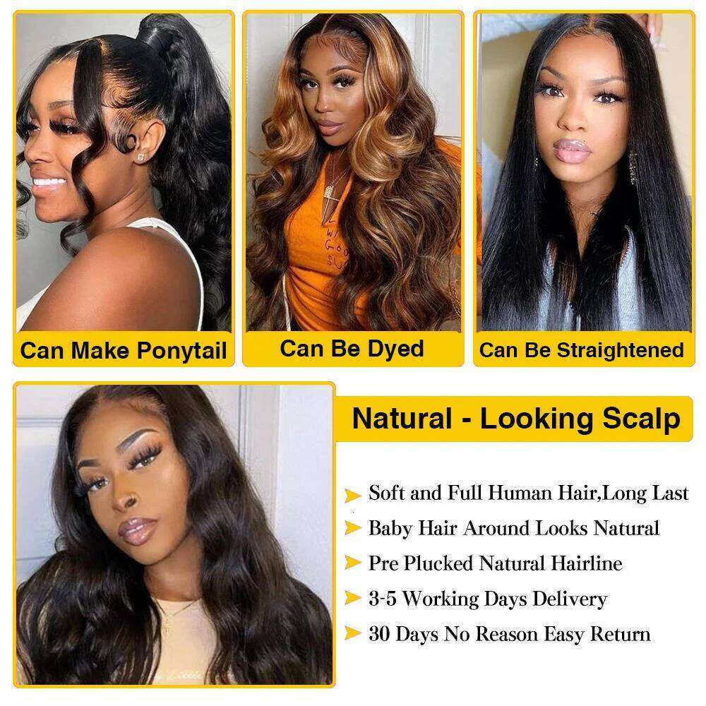 32 34 Inch Body Wave Front Human Hair 13x4 13x6 HD Transparent Lace Frontal Wig 4x4 Closure Wigs For Women Pre Plucked