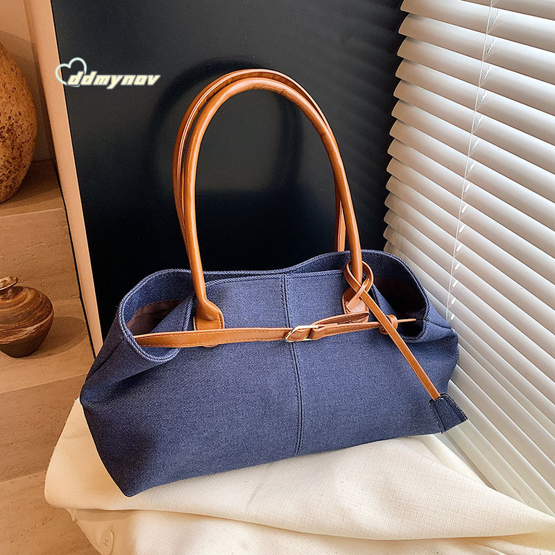 Commuting Large Capacity Denim for Women 2025 New Spring Summer Color-Block Handbag Casual Shoulder Tote Bag ddmynov ddmynov