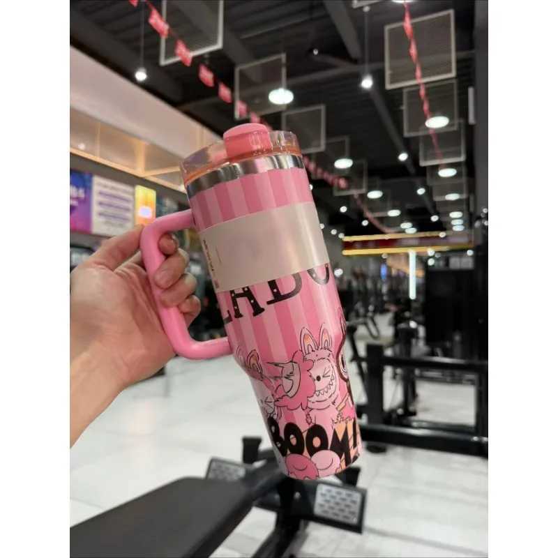 Labubu 40oz Drum Type Stainless Steel Insulated Cup With Straw Lid Large Capacity Car Cup Tibial Drive Style XJ250616